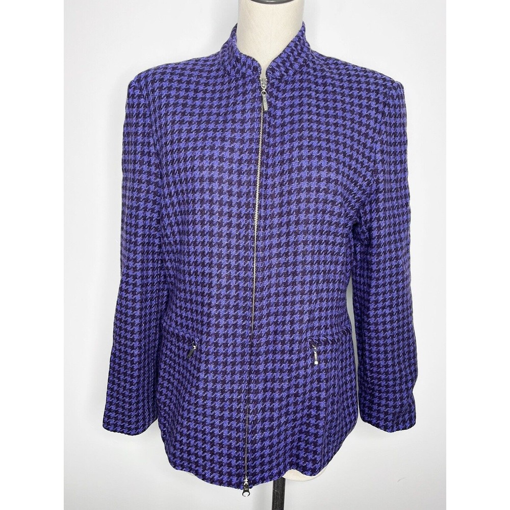 Newport News Jacket Purple Houndstooth Wool Blazer Shape X Size 16